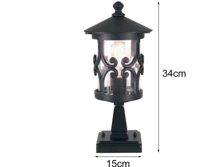 LED Sockel Laterne aus Alu im Landhausstil, Schwarz Höhe 34cm