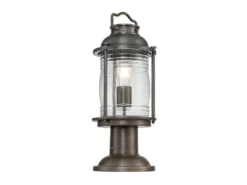 LED Sockel Laterne im Industriedesign, Bronze Höhe 47cm