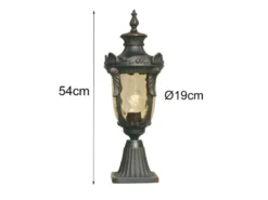 LED Sockel Laterne im Jugendstil mit Amberglas, Höhe 54cm