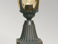 LED Sockel Laterne im Jugendstil mit Amberglas, Höhe 54cm