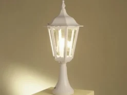 LED Sockelleuchte aus Aluminium Weiß, antike E27 Gartenlaterne, Höhe 55cm