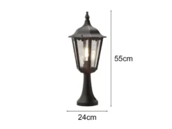 LED Sockelleuchte aus Aluminium Schwarz, antike E27 Gartenlaterne, Höhe 55cm