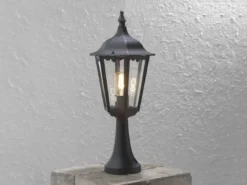 LED Sockelleuchte aus Aluminium Schwarz, antike E27 Gartenlaterne, Höhe 55cm