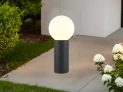 LED Sockelleuchte aus Aluminium in Anthrazit mit Glaskugel, Höhe 40cm