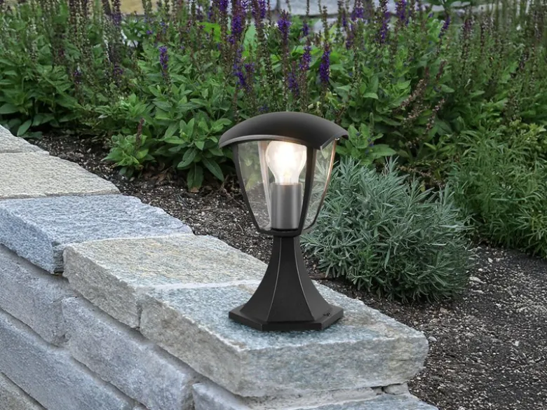 LED Sockelleuchte aus Aluminium im Landhausstil Schwarz, Höhe 30cm