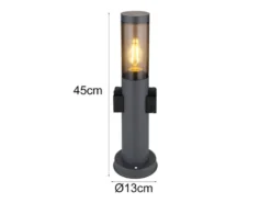 LED Sockelleuchte aus Edelstahl in Anthrazit mit zwei Steckdosen, Höhe 45cm