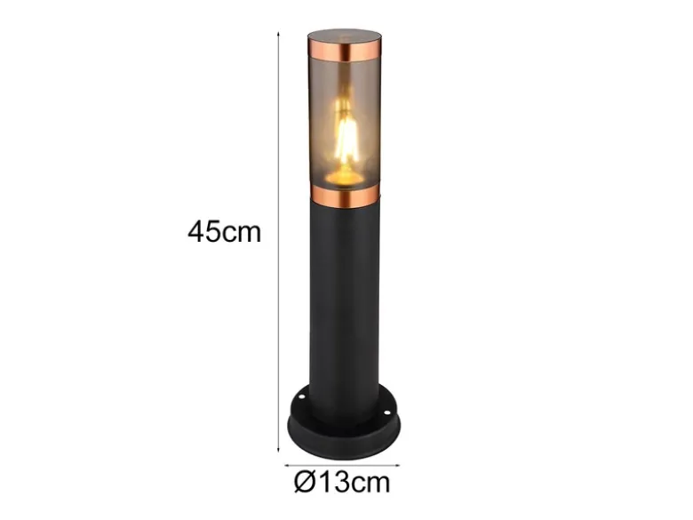 LED Sockelleuchte aus Edelstahl in Schwarz & Kupfer, Höhe 45cm