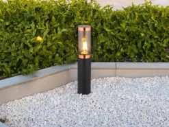 LED Sockelleuchte aus Edelstahl in Schwarz & Kupfer, Höhe 45cm