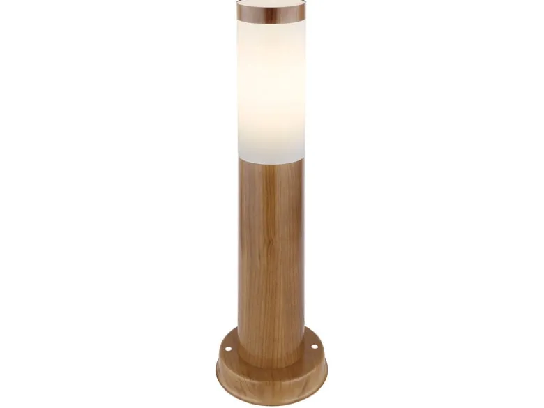LED Sockelleuchte aus Edelstahl in Holzoptik, Höhe 45cm
