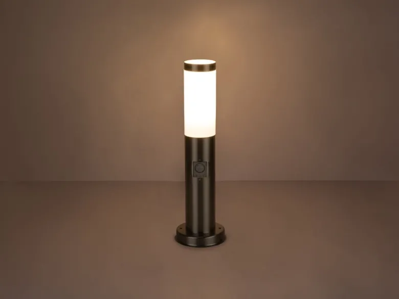 LED Sockelleuchte aus Edelstahl Silber mit Bewegungsmelder, Höhe 45cm