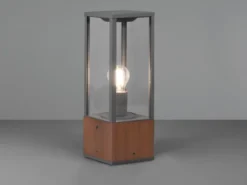 LED Sockelleuchte aus Naturholz mit Aluminium in Anthrazit Höhe 40cm