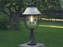 LED Sockelleuchte, Gartenlaterne im Landhausstil Schwarz Silber, Höhe 54cm