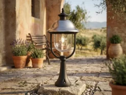 LED Sockelleuchte, Gartenlaterne im Landhausstil Schwarz Silber, Höhe 54cm