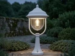 LED Sockelleuchte, Gartenlaterne im Landhausstil Weiß, Höhe 54cm