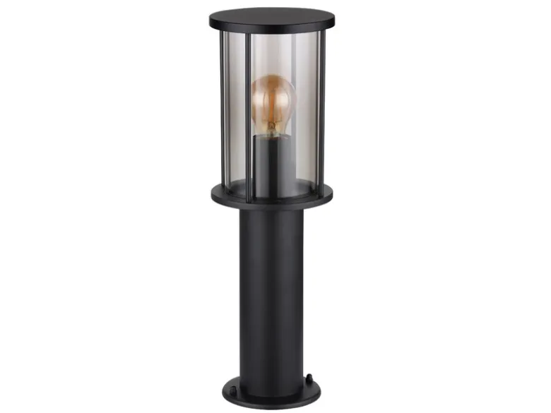 LED Sockelleuchte Gartenlaterne aus Edelstahl mit Rauchglas, Höhe 45cm