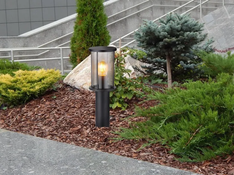 LED Sockelleuchte Gartenlaterne aus Edelstahl mit Rauchglas, Höhe 45cm