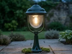 LED Sockelleuchte, Gartenlaterne im Landhausstil Grün, Höhe 54cm