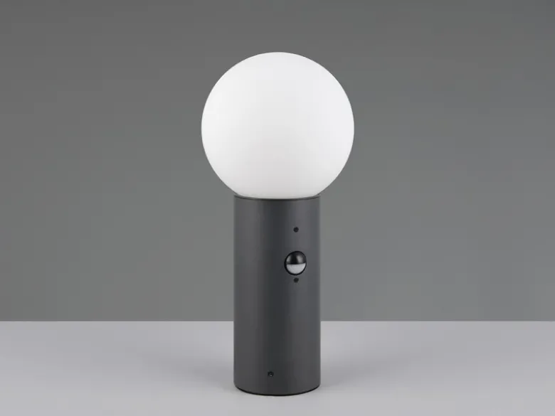 LED Sockelleuchte in Anthrazit mit Glaskugel & Bewegungsmelder, Höhe 40cm