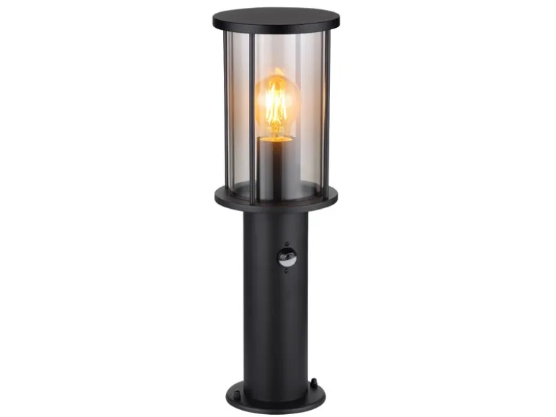 LED Sockelleuchte mit Bewegungsmelder aus Edelstahl mit Rauchglas, H: 45cm