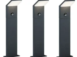 LED Sockelleuchten mit Bewegungsmelder 3er SET, Anthrazit, IP54, H50 cm
