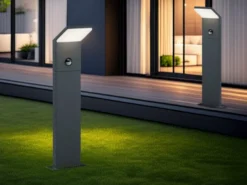 LED Sockelleuchten mit Bewegungsmelder 2er SET Anthrazit, IP54, H50cm