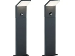LED Sockelleuchten mit Bewegungsmelder 2er SET Anthrazit, IP54, H50cm