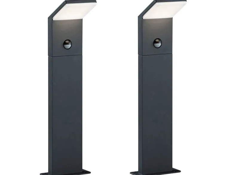 LED Sockelleuchten mit Bewegungsmelder 2er SET Anthrazit, IP54, H50cm