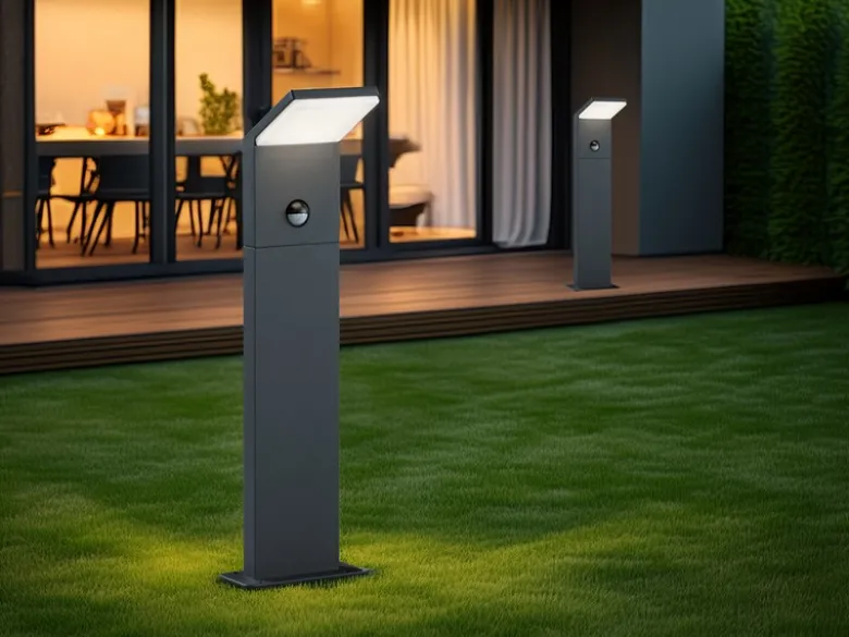 LED Sockelleuchten mit Bewegungsmelder 2er SET Anthrazit, IP54, H50cm
