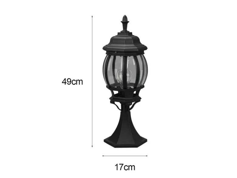 LED Sockelleuchte nostalgische Laterne Aluminium Schwarz, Höhe 49cm