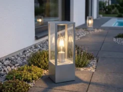 LED Sockelleuchte Silber Zinkfarben Höhe 40cm IP44 - Außenleuchten Wegeleuchten