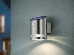LED Solar Außenwandleuchte SALTA mit Bewegungsmelder, Silber, Höhe 13cm