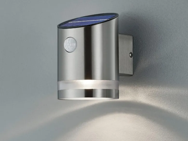 LED Solar Außenwandleuchte SALTA mit Bewegungsmelder, Silber, Höhe 13cm