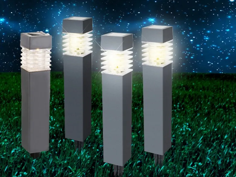 LED Solarbeleuchtung - Erdspießleuchten im 4er SET aus Kunststoff
