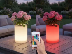 LED Solar Blumentopf mit RGBW Farbwechsel & Fernbedienung, Höhe 30cm