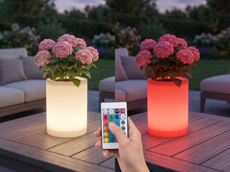 LED Solar Blumentopf mit RGBW Farbwechsel & Fernbedienung, Höhe 30cm