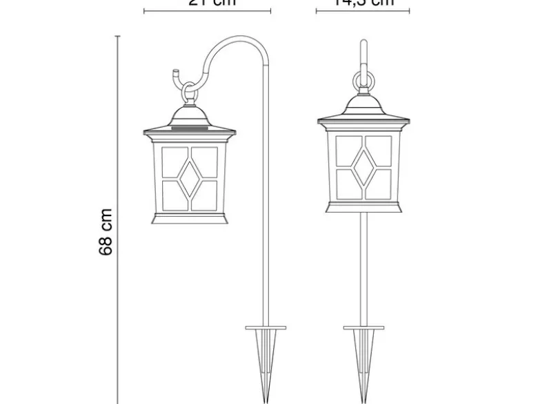 LED Solar Erdspießleuchte mit aufgehängter Laterne, Schwarz Höhe 68cm