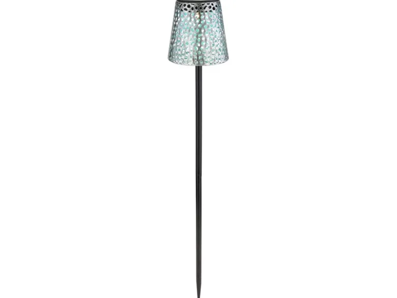 LED Solar Erdspießleuchte mit Dekorstanzungen in Silber-Blau, Höhe 70cm