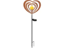 LED Solar Gartenstecker mit drehbaren Herzen & Erdspieß in Rostoptik, Höhe 82cm
