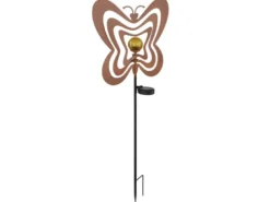 LED Solar Gartenstecker mit drehbaren Schmetterlingen in Rostoptik, Höhe 83cm