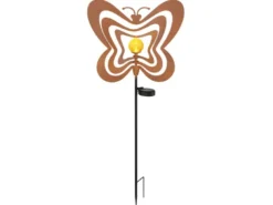 LED Solar Gartenstecker mit drehbaren Schmetterlingen in Rostoptik, Höhe 83cm