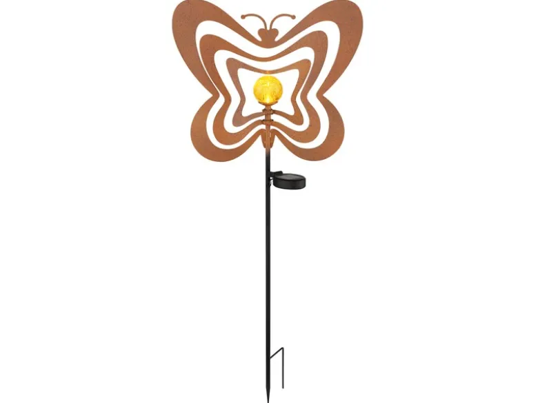LED Solar Gartenstecker mit drehbaren Schmetterlingen in Rostoptik, Höhe 83cm
