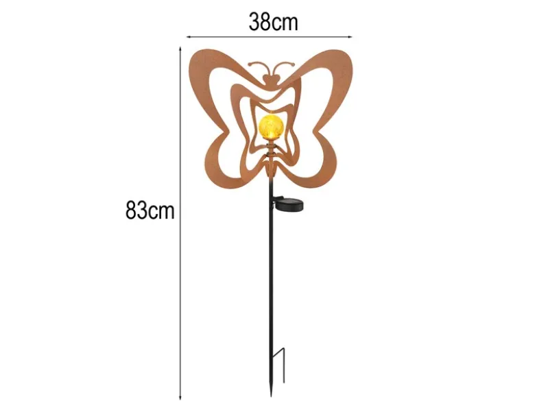 LED Solar Gartenstecker mit drehbaren Schmetterlingen in Rostoptik, Höhe 83cm