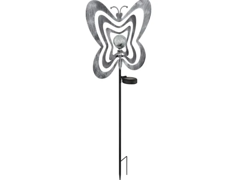 LED Solar Gartenstecker mit drehbaren Schmetterlingen in Silber-Grau, Höhe 83cm