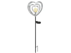 LED Solar Gartenstecker mit drehbaren Herzen & Erdspieß Silber-Grau, Höhe 82cm