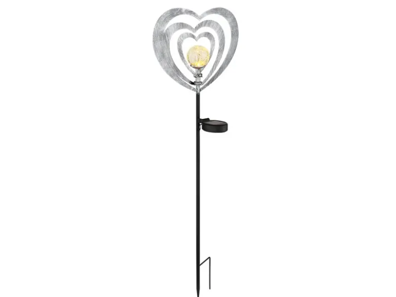 LED Solar Gartenstecker mit drehbaren Herzen & Erdspieß Silber-Grau, Höhe 82cm