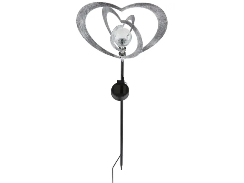 LED Solar Gartenstecker mit drehbaren Herzen & Erdspieß Silber-Grau, Höhe 82cm