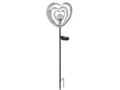 LED Solar Gartenstecker mit drehbaren Herzen & Erdspieß Silber-Grau, Höhe 82cm