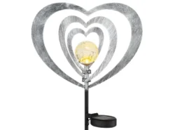 LED Solar Gartenstecker mit drehbaren Herzen & Erdspieß Silber-Grau, Höhe 82cm