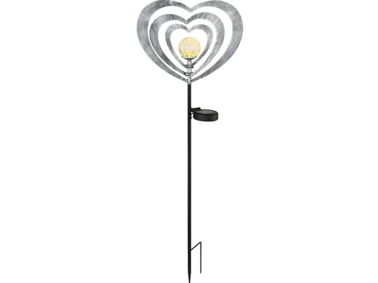 LED Solar Gartenstecker mit drehbaren Herzen & Erdspieß Silber-Grau, Höhe 82cm