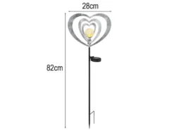 LED Solar Gartenstecker mit drehbaren Herzen & Erdspieß Silber-Grau, Höhe 82cm